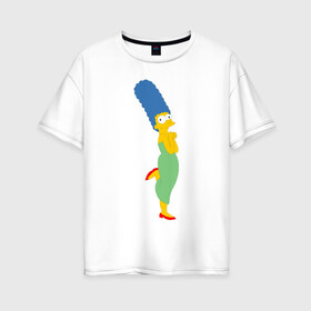 Женская футболка хлопок Oversize с принтом Мардж Симпсон в Рязани, 100% хлопок | свободный крой, круглый ворот, спущенный рукав, длина до линии бедер
 | marge simpson | жена гомера симпсона | мардж | мардж симпсон | симпсоны