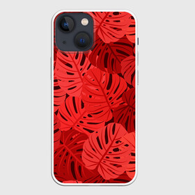 Чехол для iPhone 13 mini с принтом Тропические листья Монстера в Рязани,  |  | art | background | design | exotic | fabric | fashion | hawaii | illustration | jungle | leaf | monstera | nature | palm | pattern | plant | summer | texture | tree | tropical | vector | wallpaper | листья | монстера | паттерн | растение | тропика | узоры