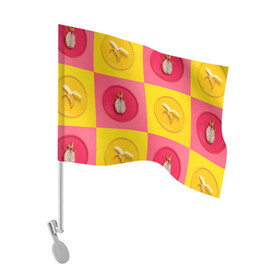 Флаг для автомобиля с принтом фрукты шахматы в Рязани, 100% полиэстер | Размер: 30*21 см | 3d | банан | вкусняшки | еда | желтый | клетка | розовый | фрукты
