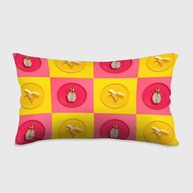 Подушка 3D антистресс с принтом фрукты шахматы в Рязани, наволочка — 100% полиэстер, наполнитель — вспененный полистирол | состоит из подушки и наволочки на молнии | 3d | банан | вкусняшки | еда | желтый | клетка | розовый | фрукты