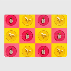 Магнитный плакат 3Х2 с принтом фрукты шахматы в Рязани, Полимерный материал с магнитным слоем | 6 деталей размером 9*9 см | 3d | банан | вкусняшки | еда | желтый | клетка | розовый | фрукты