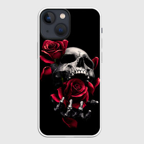 Чехол для iPhone 13 mini с принтом ЧЕРЕП И РОЗЫ в Рязани,  |  | death | flowers | horror | metal | rose | roses | skull | арт | зомби | кости | розы | скелет | цветы | череп | черный