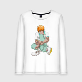 Женский лонгслив хлопок с принтом Ичиго в Рязани, 100% хлопок |  | anime | bleach | hero | ichigo kurosaki | manga | блич | герой | ичиго куросаки