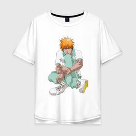 Мужская футболка хлопок Oversize с принтом Ичиго в Рязани, 100% хлопок | свободный крой, круглый ворот, “спинка” длиннее передней части | anime | bleach | hero | ichigo kurosaki | manga | блич | герой | ичиго куросаки