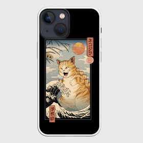 Чехол для iPhone 13 mini с принтом CATZILLA в Рязани,  |  | cat | cats | catzilla | godzilla | japan | kaiju | neko | ninja | retro | samurai | shark | wave | yakuza | акула | волна | годзилла | кайдзю | катана | кот | котенок | котзилла | коты | котэ | котята | кошка | неко | ниндзя | ретро | самурай | якудза