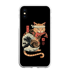 Чехол для iPhone XS Max матовый с принтом Cat Wave в Рязани, Силикон | Область печати: задняя сторона чехла, без боковых панелей | Тематика изображения на принте: cat | cats | japan | ninja | samurai | shogun | wave | yakuza | волна | катана | кот | котенок | коты | котэ | котята | кошка | ниндзя | самурай | сёгун | якудза | япония