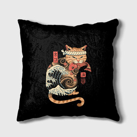 Подушка 3D с принтом Cat Wave в Рязани, наволочка – 100% полиэстер, наполнитель – холлофайбер (легкий наполнитель, не вызывает аллергию). | состоит из подушки и наволочки. Наволочка на молнии, легко снимается для стирки | cat | cats | japan | ninja | samurai | shogun | wave | yakuza | волна | катана | кот | котенок | коты | котэ | котята | кошка | ниндзя | самурай | сёгун | якудза | япония