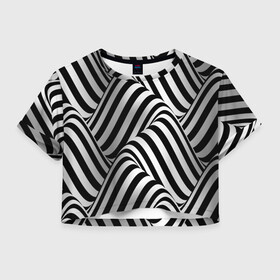 Женская футболка Crop-top 3D с принтом 3D Иллюзия в Рязани, 100% полиэстер | круглая горловина, длина футболки до линии талии, рукава с отворотами | 3d texture | абстракция | оптическая иллюзия | полосы | черно белое