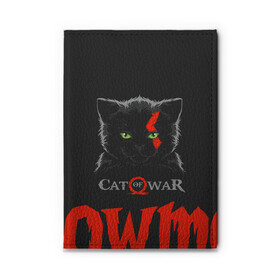 Обложка для автодокументов с принтом Cat of war в Рязани, натуральная кожа |  размер 19,9*13 см; внутри 4 больших “конверта” для документов и один маленький отдел — туда идеально встанут права | cat | gad of war | game | games | god of war | god of wor | атрей | атрэй | бог войны | игра | игры | кот | котёнок | кошки | кратос