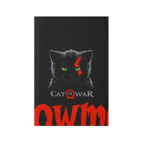 Обложка для паспорта матовая кожа с принтом Cat of war в Рязани, натуральная матовая кожа | размер 19,3 х 13,7 см; прозрачные пластиковые крепления | cat | gad of war | game | games | god of war | god of wor | атрей | атрэй | бог войны | игра | игры | кот | котёнок | кошки | кратос