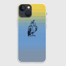 Чехол для iPhone 13 mini с принтом филин в Рязани,  |  | color2021 | illuminating | pantone | ultimate grey | yellow | желтый | природа | путешествия | серый | сова