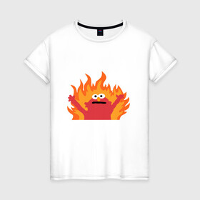 Женская футболка хлопок с принтом маппет в Рязани, 100% хлопок | прямой крой, круглый вырез горловины, длина до линии бедер, слегка спущенное плечо | fire | muppet | маппет | огонь | улица сезам | элмо