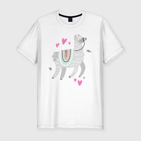 Мужская футболка хлопок Slim с принтом Лама в Рязани, 92% хлопок, 8% лайкра | приталенный силуэт, круглый вырез ворота, длина до линии бедра, короткий рукав | llama | альпака | животные | лама
