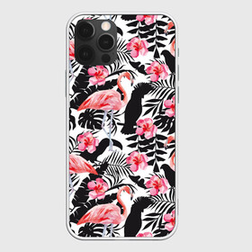 Чехол для iPhone 12 Pro Max с принтом фламинго и попугаи в Рязани, Силикон |  | птицы | тропики | фламинго