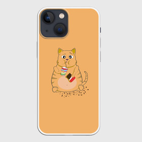 Чехол для iPhone 13 mini с принтом РЫЖИЙ КОТ ТОЛСТЯК в Рязани,  |  | cat. котенок | ginger | антиспорт | барсик | детский | коктейль | летний | мем | мультики | обжора | пушистый | смешные кошки | шоколад