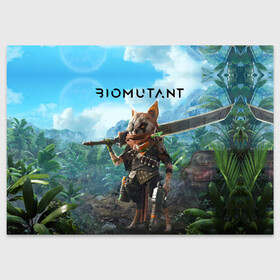 Поздравительная открытка с принтом Biomutant Биомутант в Рязани, 100% бумага | плотность бумаги 280 г/м2, матовая, на обратной стороне линовка и место для марки
 | action | animals | biomutant | gamer | nextgen | pc | player | playstation | ps 5 | rpg | steam | sword | top | valve | video games | weapon | xbox | биомутант | валв | видео игры | животные | игрок | иксбокс | меч | некстген | оружие | пк | плей