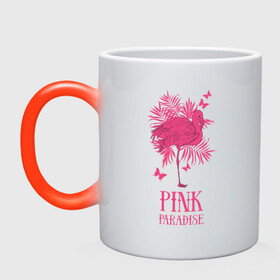 Кружка хамелеон с принтом pink paradise в Рязани, керамика | меняет цвет при нагревании, емкость 330 мл | Тематика изображения на принте: flamingo | птицы | розовый | фламинго