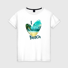 Женская футболка хлопок с принтом Love Beach в Рязани, 100% хлопок | прямой крой, круглый вырез горловины, длина до линии бедер, слегка спущенное плечо | любовь | море | пальма | пляж | сердце