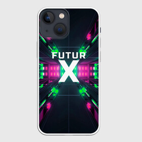 Чехол для iPhone 13 mini с принтом FuturX в Рязани,  |  | будущее | киберпанк | крест | неон | технологии