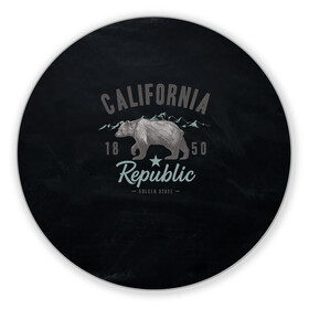 Коврик для мышки круглый с принтом California republic в Рязани, резина и полиэстер | круглая форма, изображение наносится на всю лицевую часть | bear | california | republic | state | калифорния | медведь | республика