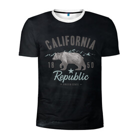 Мужская футболка 3D спортивная с принтом California republic в Рязани, 100% полиэстер с улучшенными характеристиками | приталенный силуэт, круглая горловина, широкие плечи, сужается к линии бедра | bear | california | republic | state | калифорния | медведь | республика