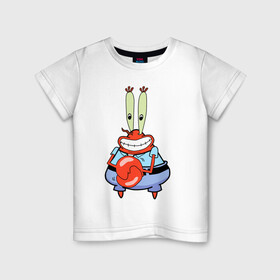 Детская футболка хлопок с принтом Мистер Крабс в Рязани, 100% хлопок | круглый вырез горловины, полуприлегающий силуэт, длина до линии бедер | mister crabs | sponge bob | губка боб | мистер крабс