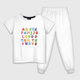 Детская пижама хлопок с принтом Английский Алфавит в Рязани, 100% хлопок |  брюки и футболка прямого кроя, без карманов, на брюках мягкая резинка на поясе и по низу штанин
 | алфавит | английский алфавит | буквы | буквы с глазами | красочные буквы | персонажи