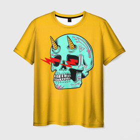 Мужская футболка 3D с принтом Черепок в Рязани, 100% полиэфир | прямой крой, круглый вырез горловины, длина до линии бедер | граффити | кости | молнии | рога | рожки | скелет | тату | череп | черепок | черепушка
