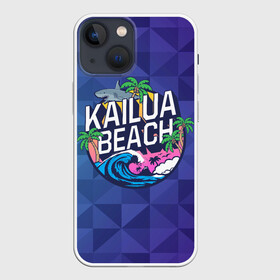 Чехол для iPhone 13 mini с принтом KAILUA BEACH в Рязани,  |  | kailua | акула | закат | море | отдых | отпуск | пальмы | пляж