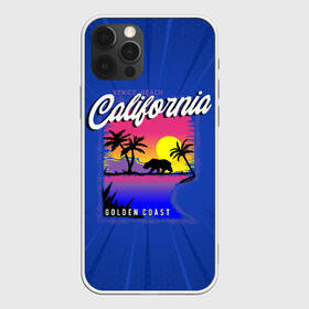 Чехол для iPhone 12 Pro с принтом California golden coast в Рязани, силикон | область печати: задняя сторона чехла, без боковых панелей | california | golden coast | гризли | закат | калифорния | медведь | пальмы | природа