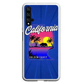 Чехол для Honor 20 с принтом California golden coast в Рязани, Силикон | Область печати: задняя сторона чехла, без боковых панелей | california | golden coast | гризли | закат | калифорния | медведь | пальмы | природа