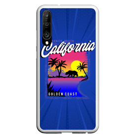 Чехол для Honor P30 с принтом California golden coast в Рязани, Силикон | Область печати: задняя сторона чехла, без боковых панелей | california | golden coast | гризли | закат | калифорния | медведь | пальмы | природа