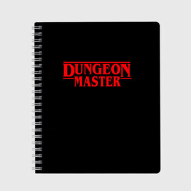 Тетрадь с принтом Stranger Dungeon Master в Рязани, 100% бумага | 48 листов, плотность листов — 60 г/м2, плотность картонной обложки — 250 г/м2. Листы скреплены сбоку удобной пружинной спиралью. Уголки страниц и обложки скругленные. Цвет линий — светло-серый
 | aniki | billy | boss | boy | bucks | dark | deep | door | dungeon | fantasy | gachi | gachimuchi | gym | hundred | master | muchi | next | stranger | the | things | three | van | wee | билли | ван | гачи | гачимучи | дела | мучи |