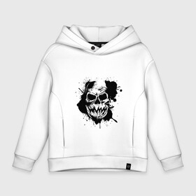 Детское худи Oversize хлопок с принтом Skull  в Рязани, френч-терри — 70% хлопок, 30% полиэстер. Мягкий теплый начес внутри —100% хлопок | боковые карманы, эластичные манжеты и нижняя кромка, капюшон на магнитной кнопке | bone | bones | creepy | dead | death | halloween | horror | scary | skull | skulls | splash | the curse | голова | кости | ужасы | хоррор | череп