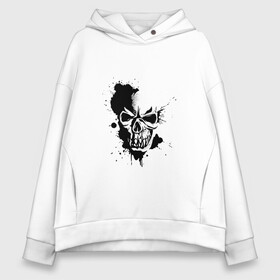 Женское худи Oversize хлопок с принтом Skull  в Рязани, френч-терри — 70% хлопок, 30% полиэстер. Мягкий теплый начес внутри —100% хлопок | боковые карманы, эластичные манжеты и нижняя кромка, капюшон на магнитной кнопке | bone | bones | creepy | dead | death | halloween | horror | scary | skull | skulls | splash | the curse | голова | кости | ужасы | хоррор | череп