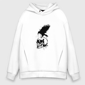 Мужское худи Oversize хлопок с принтом Skull crow в Рязани, френч-терри — 70% хлопок, 30% полиэстер. Мягкий теплый начес внутри —100% хлопок | боковые карманы, эластичные манжеты и нижняя кромка, капюшон на магнитной кнопке | animal | bird | bone | bones | creepy | crow | dead | death | halloween | horror | scary | skull | skulls | splash | the curse | голова | кости | ужасы | хоррор | череп