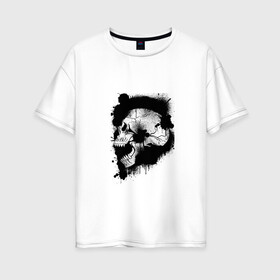 Женская футболка хлопок Oversize с принтом Skull  в Рязани, 100% хлопок | свободный крой, круглый ворот, спущенный рукав, длина до линии бедер
 | bone | bones | creepy | dead | death | halloween | horror | scary | skull | skulls | splash | the curse | голова | кости | ужасы | хоррор | череп