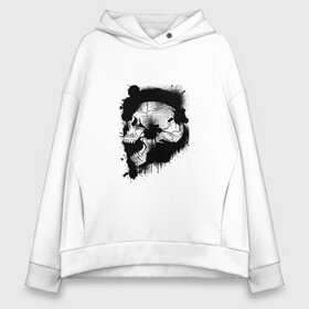 Женское худи Oversize хлопок с принтом Skull  в Рязани, френч-терри — 70% хлопок, 30% полиэстер. Мягкий теплый начес внутри —100% хлопок | боковые карманы, эластичные манжеты и нижняя кромка, капюшон на магнитной кнопке | bone | bones | creepy | dead | death | halloween | horror | scary | skull | skulls | splash | the curse | голова | кости | ужасы | хоррор | череп