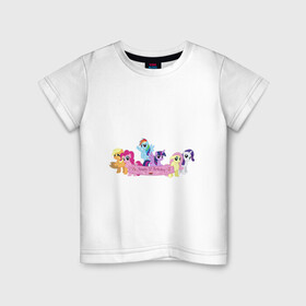 Детская футболка хлопок с принтом My Little Pony Happy Birthday в Рязани, 100% хлопок | круглый вырез горловины, полуприлегающий силуэт, длина до линии бедер | applejack | friendship | mylittlepony | rainbow dash | twilight sparkle | waifu | вайфу | дружба это магия | друзья | кони | моя маленькая пони | мультфильм | пони | радуга | ренбоу деш | эплджек