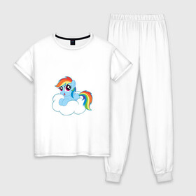 Женская пижама хлопок с принтом My Little Pony Rainbow Dash в Рязани, 100% хлопок | брюки и футболка прямого кроя, без карманов, на брюках мягкая резинка на поясе и по низу штанин | applejack | friendship | mylittlepony | rainbow dash | twilight sparkle | waifu | вайфу | дружба это магия | друзья | кони | моя маленькая пони | мультфильм | пони | радуга | ренбоу деш | эплджек