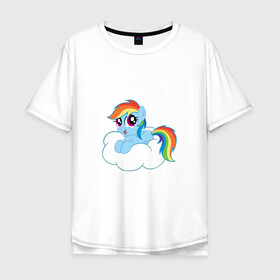 Мужская футболка хлопок Oversize с принтом My Little Pony Rainbow Dash в Рязани, 100% хлопок | свободный крой, круглый ворот, “спинка” длиннее передней части | applejack | friendship | mylittlepony | rainbow dash | twilight sparkle | waifu | вайфу | дружба это магия | друзья | кони | моя маленькая пони | мультфильм | пони | радуга | ренбоу деш | эплджек