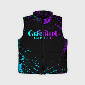 Детский жилет утепленный 3D с принтом GENSHIN IMPACT NEON LOGO в Рязани,  |  | amber | anime | genshin impact | girl | jean | lisa | paimon | xiao | zelda | анемо | аниме | геншен импакт | геншин импакт | геншин эмпакт | геншинимпакт | девушка | игры | кли | лиза | паймон | пеймон | персонажи | сяо | тян