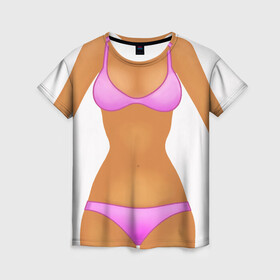 Женская футболка 3D с принтом Tanned body в Рязани, 100% полиэфир ( синтетическое хлопкоподобное полотно) | прямой крой, круглый вырез горловины, длина до линии бедер | body | girl | perfect body | tan | tanned body | woman | womans body | девушка | женское тело | загар | идеальное тело | тело