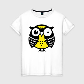 Женская футболка хлопок с принтом Уставшая сова в Рязани, 100% хлопок | прямой крой, круглый вырез горловины, длина до линии бедер, слегка спущенное плечо | owl | owls | сова | совушка | совы | филин | фраза | юмор