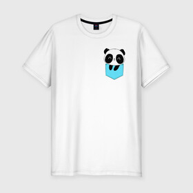 Мужская футболка хлопок Slim с принтом Панда милашка в кармашке в Рязани, 92% хлопок, 8% лайкра | приталенный силуэт, круглый вырез ворота, длина до линии бедра, короткий рукав | животное | карман | малышка | медведь | милашка