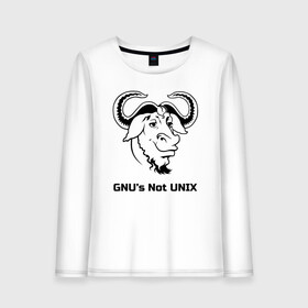 Женский лонгслив хлопок с принтом GNU’s Not UNIX в Рязани, 100% хлопок |  | gnu | linux | not unix | programming | гну | линукс | программист | сисадмин | системный администратор