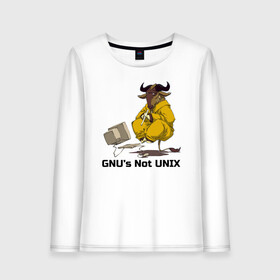 Женский лонгслив хлопок с принтом GNU’s Not UNIX в Рязани, 100% хлопок |  | gnu | linux | not unix | programming | гну | линукс | программист | сисадмин | системный администратор