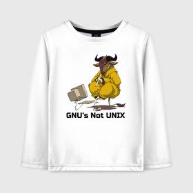 Детский лонгслив хлопок с принтом GNU’s Not UNIX в Рязани, 100% хлопок | круглый вырез горловины, полуприлегающий силуэт, длина до линии бедер | gnu | linux | not unix | programming | гну | линукс | программист | сисадмин | системный администратор