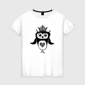Женская футболка хлопок с принтом Сова-принцесса в Рязани, 100% хлопок | прямой крой, круглый вырез горловины, длина до линии бедер, слегка спущенное плечо | owl | owls | сова | совушка | совы | филин | фраза | юмор