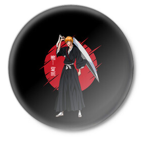 Значок с принтом BLEACH - Ichigo Kurosaki в Рязани,  металл | круглая форма, металлическая застежка в виде булавки | anime | bleach | hollow | ichigo | kurosaki | manga | mask | matsumoto | rangiku | samurai | shihoin | yoruichi | аниме | блич | ичиго | йоруичи | куросаки | манга | маска | мацумото | онимэ | рангику | самурай | шихоин